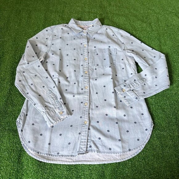 Old Navy Women's Button Up Long Sleeve Blue Polka Dot Denim Casual Shirt Size S - Picture 1 of 11